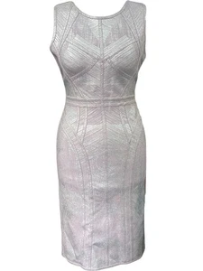 Herve Leger Silver Bandage Dress Bodycon Women's Elegant Patterned - M - Picture 1 of 7