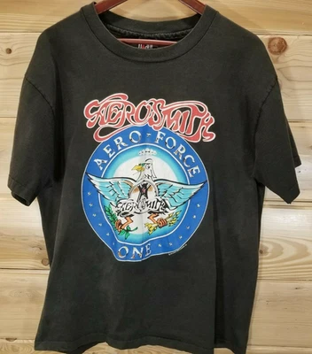 Camiseta De Colección Aerosmith Aero Force One Gira de Conciertos Años 90 Hombres Grande Desvanecimiento Mancha Foto 1 de 4