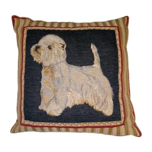 Vintage Tapestry Pillow West Highland White Terrier Westie Dog 13x13 Victorian - Picture 1 of 5