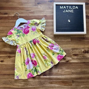 Matilda Jane Enchanted Garden Yellow Floral Pink Knit Short Sleeve Spring Dress - Picture 1 of 7