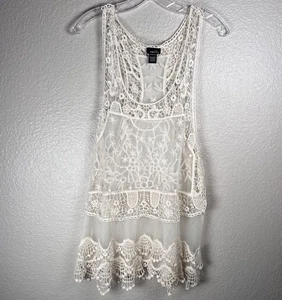 Rue 21 Sz XL Sheer Lace Tank Top Blouse Ivory Scalloped Hem Embroidered Layering - Imagen 1 de 7