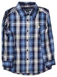 U.S. Polo Assn. Boys Blue Plaid Long Sleeve Button Down Shirt Medium 8 - Picture 1 of 2