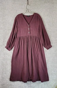 Madewell Lightspun Button Gauze Midi Dress Womens 4 Dark Fig Pockets Casual - Picture 1 of 12