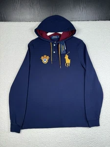 Polo Ralph Lauren Men's Small Blue Big Pony Embroidered Henley Hoodie - NEW - Picture 1 of 13