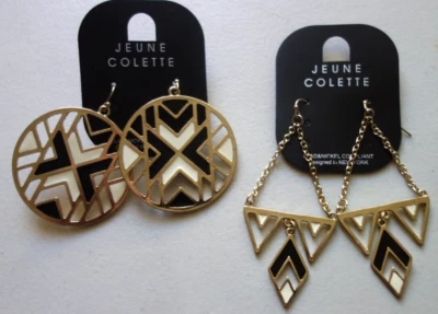 Lote Pendientes Jeune Colette Esmalte Negro y Beige? Redondo y triángulo dorado Foto 1 de 3