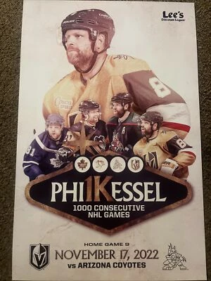 11/17/22 Vegas Golden Knights vs. Coyotes Фил Кессель 1000-я игра игровой плакат - Изображение 1 из 2