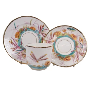 Brown Westhead Moore Cup Saucer Trio Dragonfly Insects Foliage Circa 1880 - Picture 1 of 10