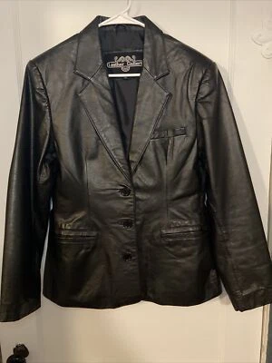 LEATHER GALLERY Chaqueta Blazer Mujer Cuero Negro Abotonada Talla GRANDE Foto 1 de 3
