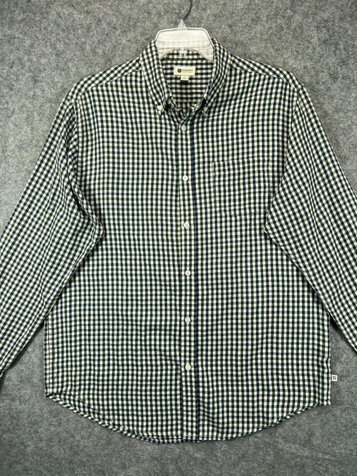 Haggar Button Up Shirt Mens Large Green Check Long Sleeve Work Casual Mens - Image 1 of 4