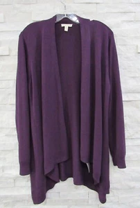 Eileen Fisher Sweater Cardigan L Purple Stretch Cozy Viscose Knit Flared Dipped - Picture 1 of 7