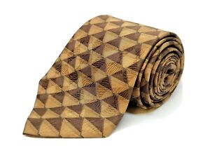 CARLOS DEVENEZIA Vintage Mens Necktie 100% Silk Roma Barcelona Brown Geometric