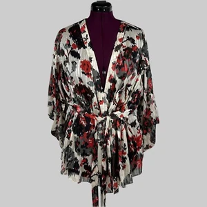 Avenue Sheer Multi Floral Wrap Top Slit Sleeve sz 22 Draped Snap Tie Waist Boho - Picture 1 of 13