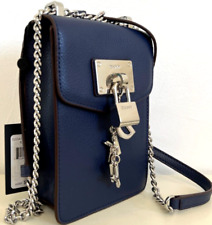 DKNY Elissa North South Crossbody Phone Carrier Indigo-Blue Leather Handbag
