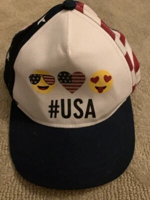 GORRA DE BÉISBOL para niños lugar EE. UU. Emoji ajustable blanco azul rojo americano Foto 1 de 4
