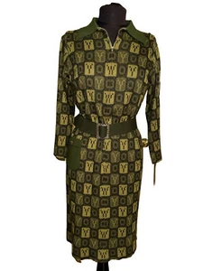 Vintage Compass Brand Women’s Belted Dress Green Long Sleeves Sweater Zip Jen - Picture 1 of 11
