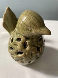 Ceramic Glazed Crackle Green Bird Potpourri Cache Holder - Picture 1 of 10