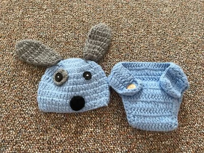 Blue Knit Boys Dog Hat & Bottoms 0-3M - Image 1 of 3