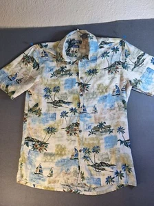 CAMPRIA Hawaii Herren Kurzarm Hemd Größe M Segelboote und Palmen - Bild 1 von 6