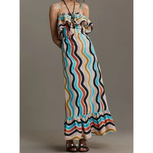 Maxi Vestido Anthropologie Farm Rio Sin Mangas Volantes Novedad Brillante Talla XS y XL - Imagen 1 de 10