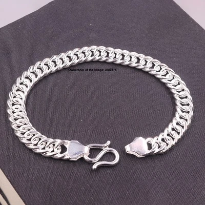 NEW Pure 999 Fine Silver 8mm Curb Link Chain Men's Bracelet 7.48inch 19-21G - image 1 of 4