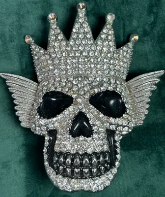 Винтажный готический череп мотоциклиста ремень пряжка со стразами драгоценности корона - Изображение 1 из 4