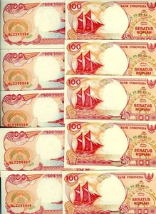 LOTE Indonesia, 10 x 100 Rupias, 1992, P-127, Volcán UNC, Velero - Imagen 1 de 1