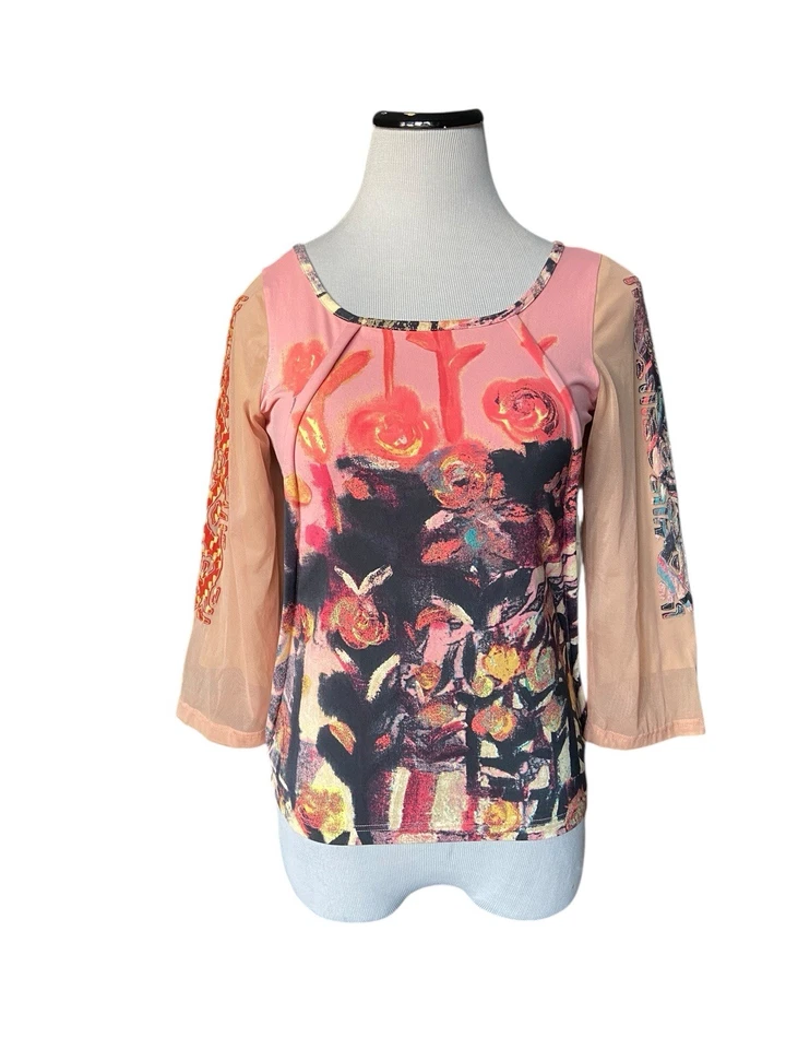 Винтажный Save the Queen Италия цветочный сетки верхний размер XL искусство носить богемное эклектичный - Изображение 1 из 4