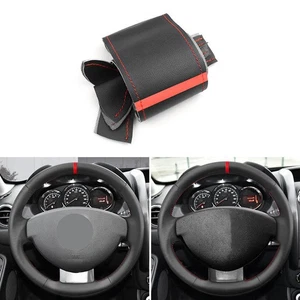 DIY For Dacia/Renault Lodgy Logan 2012-16 Black+Red Steering Wheel Leather Cover - Picture 1 of 9