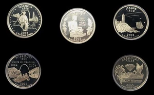 2003-S Proof State Quarters 5 plattierte Münzen keine Box, Linse oder Zertifikat US Mint Coin Set - Bild 1 von 2