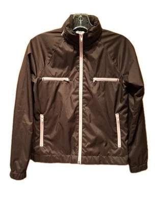 Chaqueta De Colección 2004 Her House Paul Frank XS Marrón Borde Rosa Ripstop Poli Capucha Oculta Foto 1 de 4