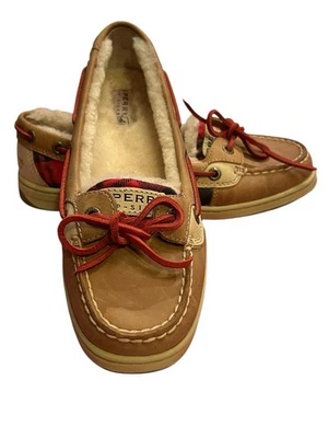Zapatos Sperry Top Sider de cuero con lana de cordero para mujer talla 6M marrón rojo a cuadros Foto 1 de 4