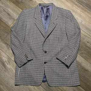 Vintage GIEVES HAWKES Blazer Jacket Mens 44R Tweed Houndstooth Check Wool Silk - Picture 1 of 9