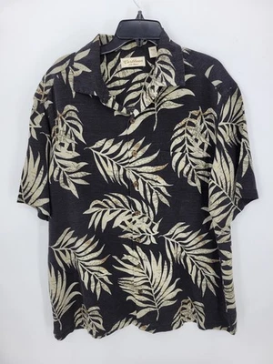 加勒比夏威夷衬衫男式 XLT 黑色花卉丝绸混纺短袖纽扣 — 第 1/4 张图片