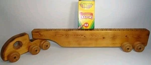 VINTAGE HANDMADE WOODEN LONG TRUCK ON WHEELS CRAYON HOLDER WITH NEW 48 CRAY BOX - Picture 1 of 7
