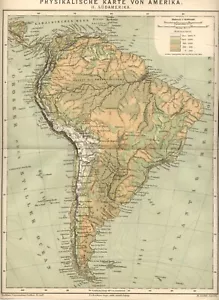 1894 = SUD AMERICA Fisica = Antica MAPPA Topografica = OLD MAP - Foto 1 di 1