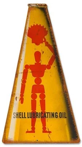 SHELL LUBRICATING OIL CONE SHAPED 23" HEAVY DUTY USA MADE METAL AGED ADV SIGN - Picture 1 of 1