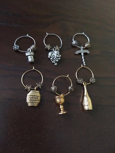 Wine Glass Charms 3 Gold Tone 3 Silver Tone Set 6 Detailed Metal Party Hosting - Picture 1 of 4