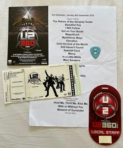U2 360 RARE Memorabilia Set Promo flyer, Guitar Pick, Setlist San Sebastian 2010 - Bild 1 von 8