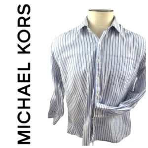 MICHAEL KORS Men Button Up STRIPED Long Sleeve Cotton Blue/White SZ 17.5! EUC! - Picture 1 of 3