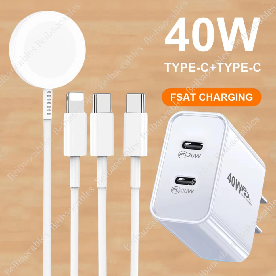 For Apple Watch Charger 3 in 1 40W USB-C Charger For iWatch iPhone 12 13 16 15 X - Image 1 of 4