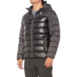 SPYDER Black / Gray CIRCUIT INSULATED Winter HOODED Puffer JACKET Mens LARGE NEW - Picture 1 of 7