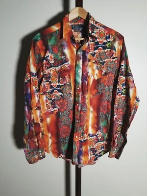 Polo Ralph Lauren Aztec Southwestern розовый красный синий оранжевый Western Snap рубашка M - Изображение 1 из 4