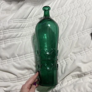 Vintage MCM Rossini 15" Green Glass Bottle Empoli Art Glass Italy Decanter - Picture 1 of 8