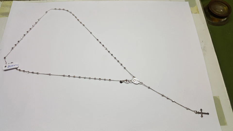 COLLANA ROSARIO RELIGIOSO  ARGENTO 925 PALLINI SFACCETTATI  (0019) - Immagine 1 di 1