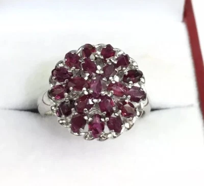 Solid .925 Silver Cluster Ring, Natural Ruby. Sz 6.75. 4.82 Grams - Image 1 of 4