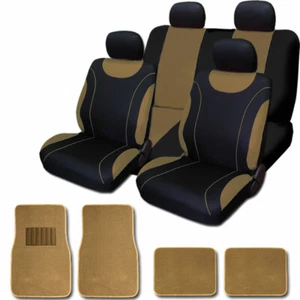 For AUDI New Flat Cloth Black and Tan Car Seat Covers Floor Mats Set - Picture 1 of 8