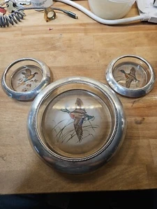 Frank Whiting Sterling Silver Mallard Duck & Pheasant Coaster Set of 3 - Picture 1 of 24