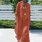 Women Linen Shirt Maxi Dress Baggy Kaftan Casual Long Tunic Tops Plus Size 6-20