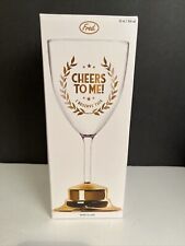 Genuine Fred Wine Glass Cheers To Me 12 oz Wine Glass Gold Lettering Open Box