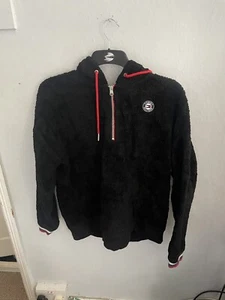 Tommy Hilfiger Sweater Women's Large Black Faux Fur L Fleece 1/4 Zip - Picture 1 of 5